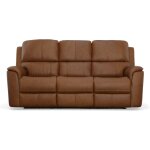 Hudson Leather Power Reclining Sofa Caramel - Image 3