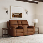 Hudson Leather Power Reclining Console Loveseat Caramel - Image 2