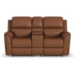Hudson Leather Power Reclining Console Loveseat Caramel - Image 3