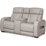 Triple Power Reclining Leather Console Loveseat