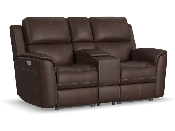 Hudson Leather Power Reclining Console Loveseat Burnt Umber Loveseats Customizable