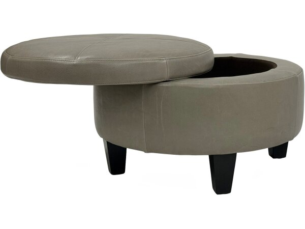 Small Round Leather Storage Ottoman - Image 2
