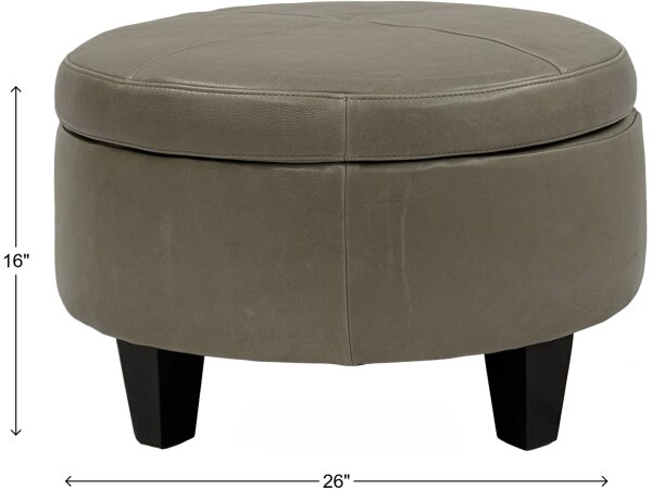 Small Round Leather Storage Ottoman - Image 3