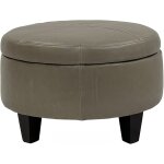Small Round Leather Storage Ottoman