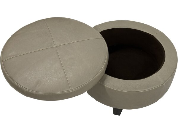 Small Round Leather Storage Ottoman - Image 4