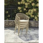 Outdoor Dining Table with 4 Arm Chairs Beige - Image 15