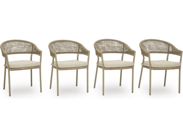 Outdoor Dining Table with 4 Arm Chairs Beige - Image 13