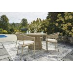 Outdoor Dining Table with 4 Arm Chairs Beige - Image 2