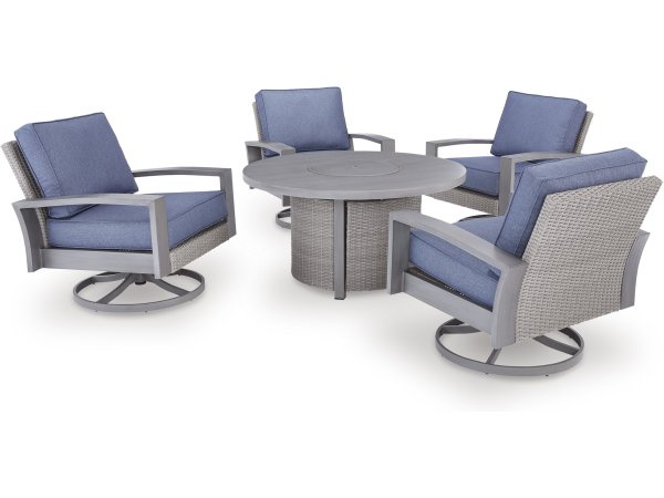 Outdoor Fire Pit with 4 Swivel Rockers Grey - Image 3