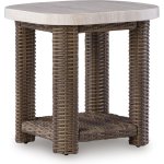 Outdoor Square End Table Beige Brown