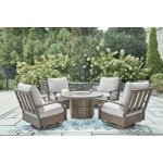 Outdoor Fire Pit with 4 Swivel Gliders Brown Beige - Image 2