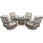 Outdoor Fire Pit with 4 Swivel Gliders Brown Beige - Image 3