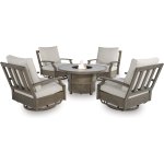 Outdoor Fire Pit with 4 Swivel Gliders Brown Beige