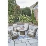 Outdoor Fire Pit with 4 Swivel Gliders Brown Beige - Image 6