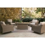 Outdoor Fire Pit with 4 Swivel Chairs Beige Tan - Image 3