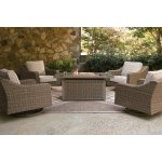 Outdoor Fire Pit with 4 Swivel Chairs Beige Tan - Image 4
