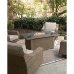 Outdoor Fire Pit with 4 Swivel Chairs Beige Tan - Image 5