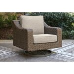 Outdoor Fire Pit with 4 Swivel Chairs Beige Tan - Image 7