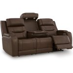 Triple Power Reclining Leather Sofa Thunder Seating Brown
