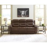 Triple Power Reclining Leather Sofa Thunder Seating Brown - Image 2