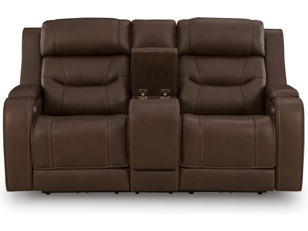 Triple Power Reclining Leather Console Loveseat Thunder Seating Brown - Image 9