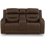 Triple Power Reclining Leather Console Loveseat Thunder Seating Brown
