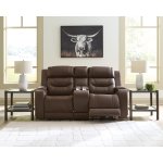 Triple Power Reclining Leather Console Loveseat Thunder Seating Brown - Image 2