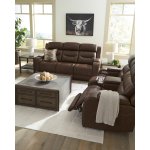 Triple Power Reclining Leather Sofa Thunder Seating Brown - Image 5