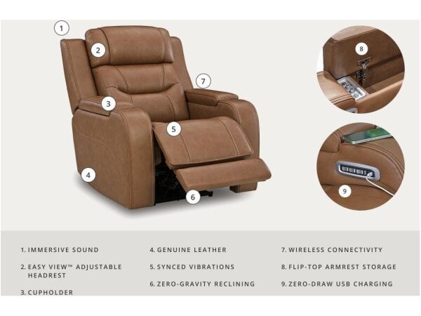 Triple Power Reclining Chair Thunder Seating Caramel - Image 3